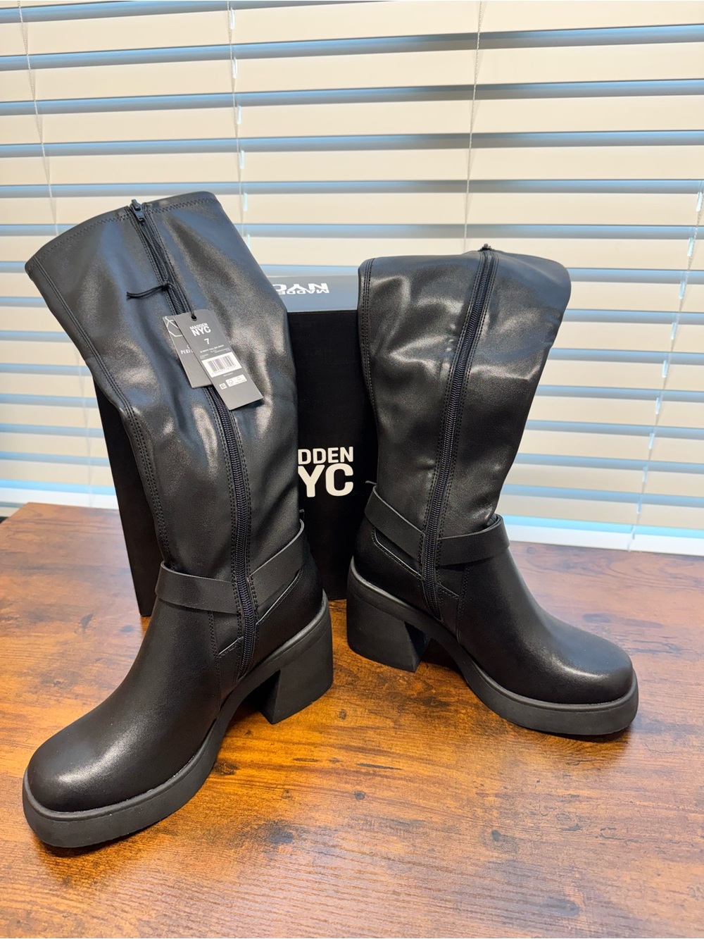 Black Platform Mid-Calf Harness Boots for Women - Picture 5 of 8